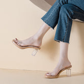 Elegantes y frescos tacones de cristal con plataforma impermeable para mujer
